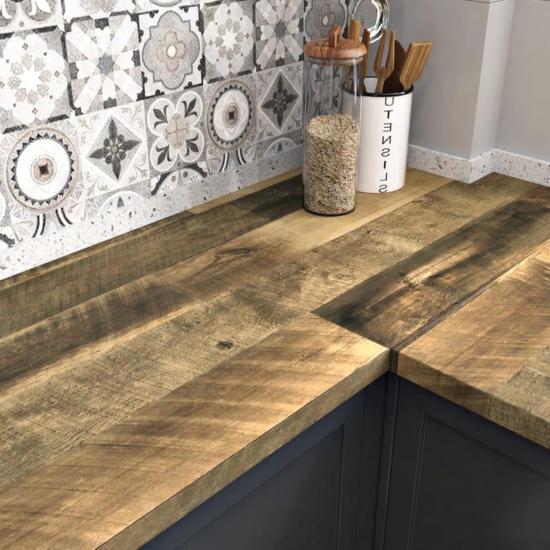 WESTICK Wood Peel and Stick Wallpaper Rustic Butcher Block Contact Paper Removable Cabinet Wallpaper Peel and Stick Wood Contact Paper for Countertops Waterproof Vinyl Countertop Wrap 24" x 118" - Image 1